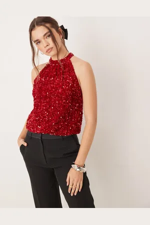 VILA Sequin & velour halter top in