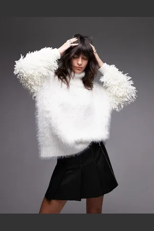 Topshop Knit extreme texture contrast oversized turtle neck sweater in ivory