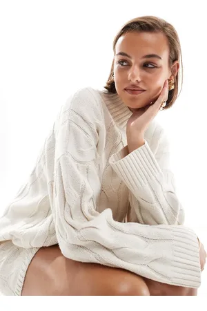 Pretty Lavish Cable knit roll neck sweater in cream - part of a set