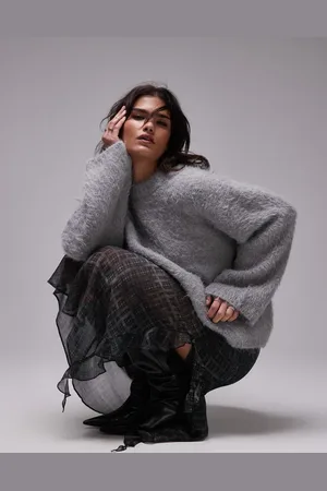 Topshop Knitted ultra fluffy eyelash oversized sweater in