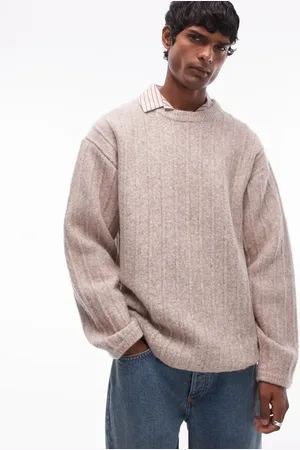 Topman Crew neck sweater in oat rib