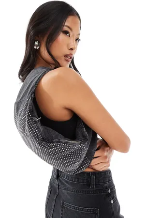 ONLY Rhinestone denim shoulder bag in washed
