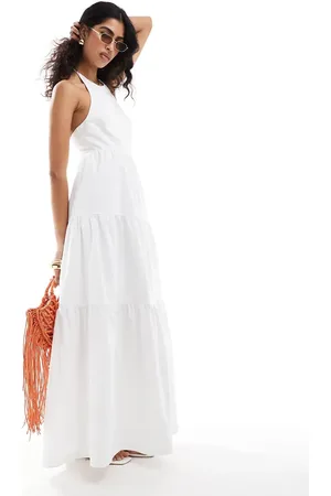 The Frolic Exclusive sandy shirred back tiered maxi beach dress in off