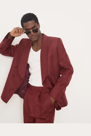 ASOS Slim shawl lapel suit jacket in burgundy satin
