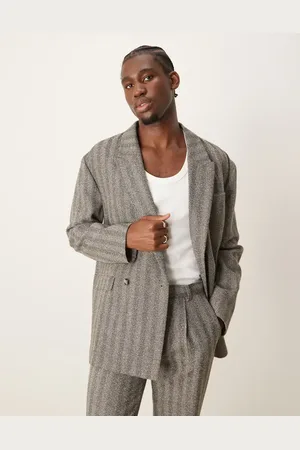 ASOS Double breasted relaxed slouchy suit jacket in charcoal herringbone