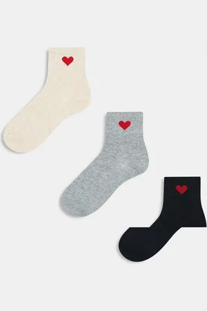 ONLY 3-pack heart socks in black, beige & gray
