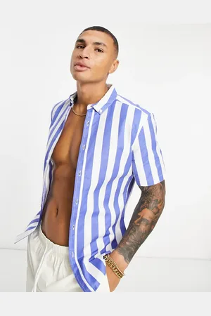 ASOS Oxford skinny fit stripe shirt in blue
