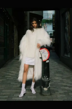 Topshop Hand knitted extreme fluffy eyelash oversized sweater in ivory