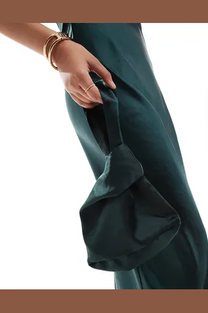 Six Stories Bridesmaid satin pouch bag in emerald - part of a set