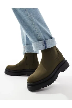 ASOS High Chelsea boots in khaki with chunky sole