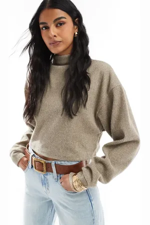Bershka Soft touch high neck top in taupe