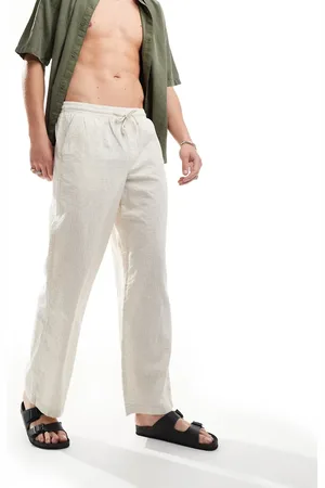 ASOS Wide linen mix seersucker pants in white stripe