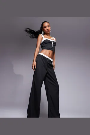 Kaiia X Sasha Corte exclusive tailored contrast waistband wide leg pants in mono pinstripes - part of a set