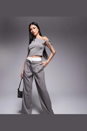 Kaiia X Sasha Corte exclusive tailored contrast waistband wide leg pants in -st