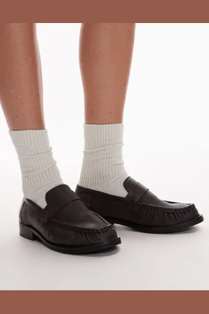 Topshop Carey leather loafers with ruched detail in burgundy
