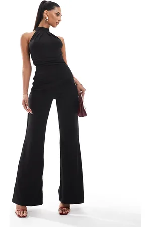 Ax Paris Ruched high neck wide leg jumpsuit in