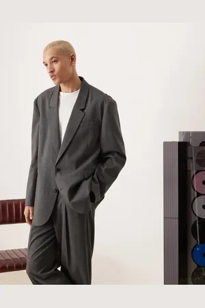 ASOS Slouchy oversized suit jacket in charcoal mini herringbone