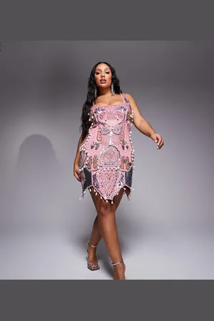 ASOS Curve gem encrusted mini dress with pearl embellishment & scalloped hem in
