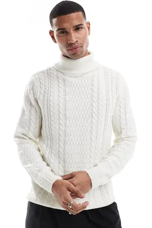 Only & Sons Chunky roll neck knit in cream