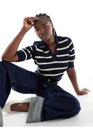 VERO MODA Cotton knit striped polo top in