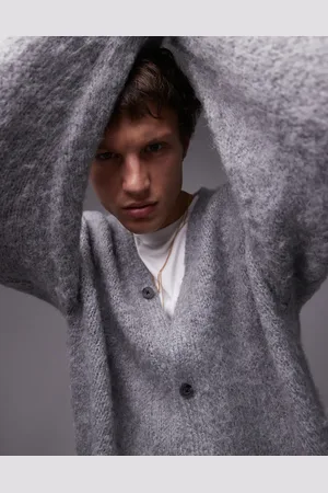 Topman Knitted v neck cardigan with double front pockets in heather