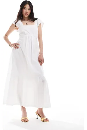 Closet Cap sleeve tiered cotton maxi dress in ivory