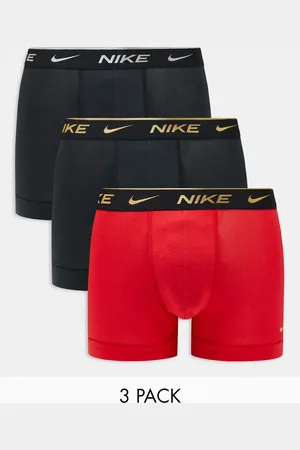 Nike Everyday Cotton Stretch 3-pack trunks in black/red with gold waistband