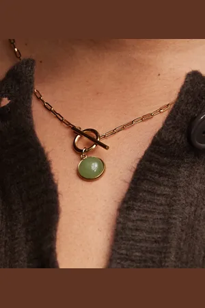ASOS ASOS DESIGN Curve stainless steel short necklace with faux semi precious pendant and fine chain in tone