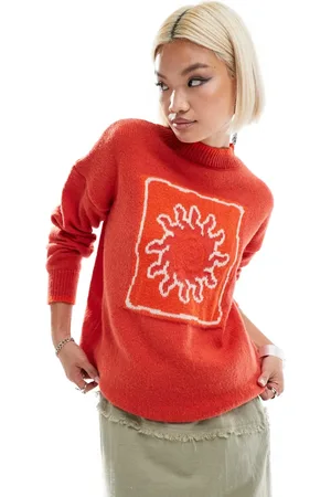Daisy Street Sun intarsia knit sweater with tipping