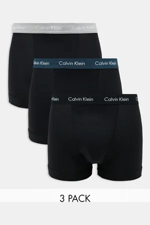 Calvin Klein Cotton Stretch 3 pack trunk in with gray/teal/ waistbands