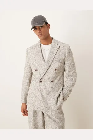 ASOS Slim double breasted suit jacket in white and black textured fabric