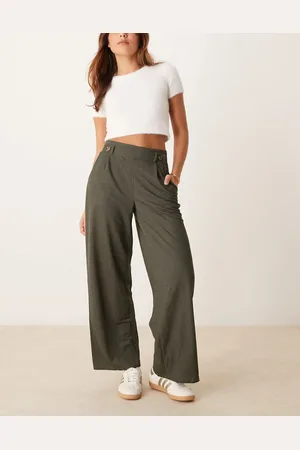 JDY High waisted wide leg pants in dark green