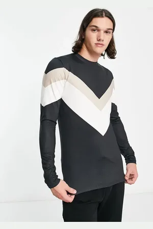 South Beach Ski fleece back long sleeve v stripe top in