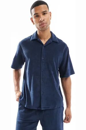 JACK & JONES Premium oversized towelling shirt in Navy - part of a set
