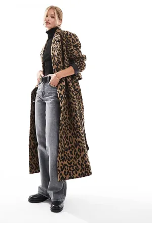Miss Selfridge Belted wrap formal coat in leopard print