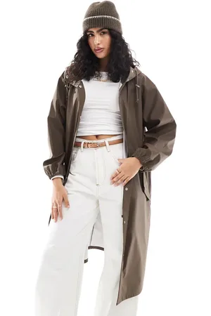 ASOS Rubberized rain parka coat in chocolate
