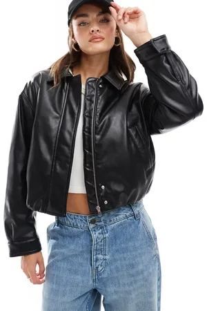 ASOS Clean leather look bomber jacket in