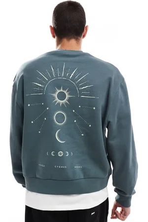ASOS Boxy oversized sweatshirt with back celestial print in washed navy