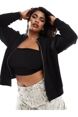 Yours Oversized jersey bomber jacket in black