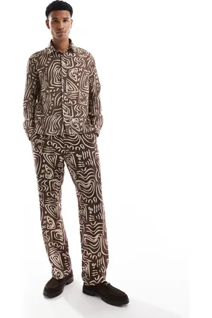Viggo Relaxed tailored pants in dark brown abstract print - part of a set