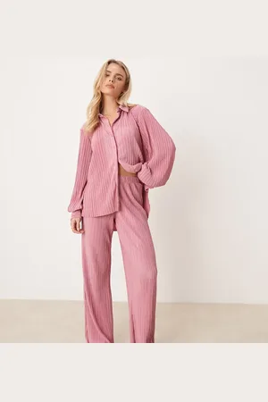 VILA Plisse wide leg pants in dusty - part of a set