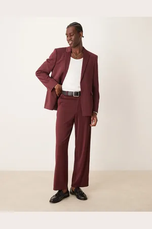 ASOS Regular suit jacket in burgundy ribbed fabric