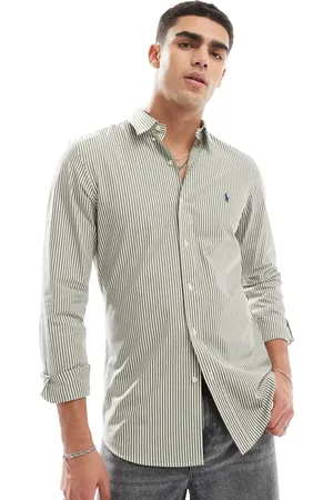 Ralph Lauren Icon logo slim fit stripe stretch poplin shirt in /white