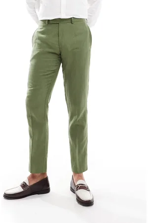 ASOS Slim linen mix suit pants in dark herringbone