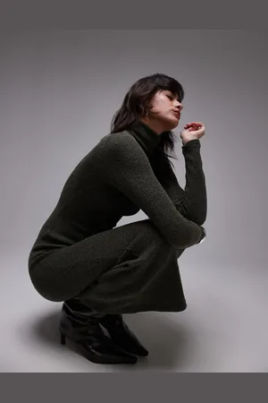 MANGO Fold over bardot maxi dress in khaki