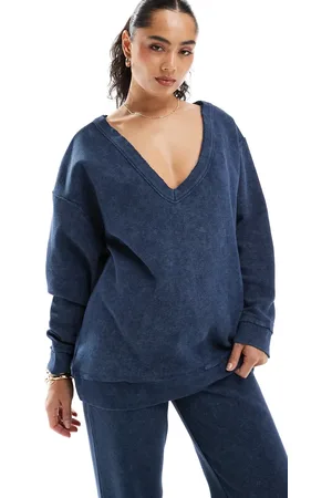 ASOS Waffle knit oversized off the shoulder v neck sweatshirt in washed - part of a set