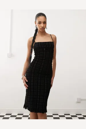 Motel Nateda flocked plaid midi cami dress in