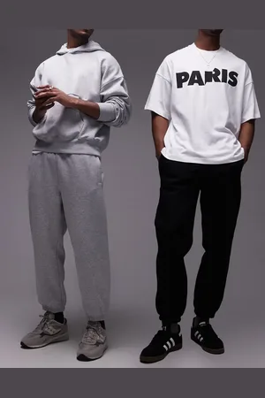 Topman 2 pack premium heavyweight relaxed sweatpants in black and gray heather