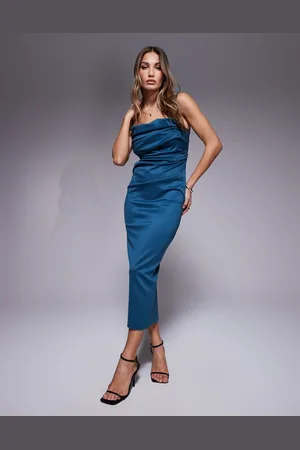 ASOS Structured strappy square neck ruched detail midi dress in