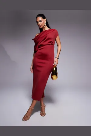 ASOS Dramatic neckline scuba midi dress in burgundy